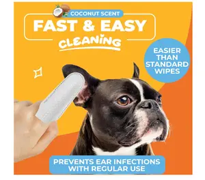 Dog Ear Cleaner Wipes – Finger Wipes for Dogs & Cats – Cleaning, Soothing, & Deodorizing Itchy Ears – Pet Ear Relief Solution (Coconut)