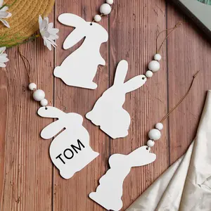 12 count Easter Basket Name Tags-DIY Blank Wooden Bunny Tag-Farmhouse Wooden Blank  Sign for Easter Basket Decoration Supplies (White)