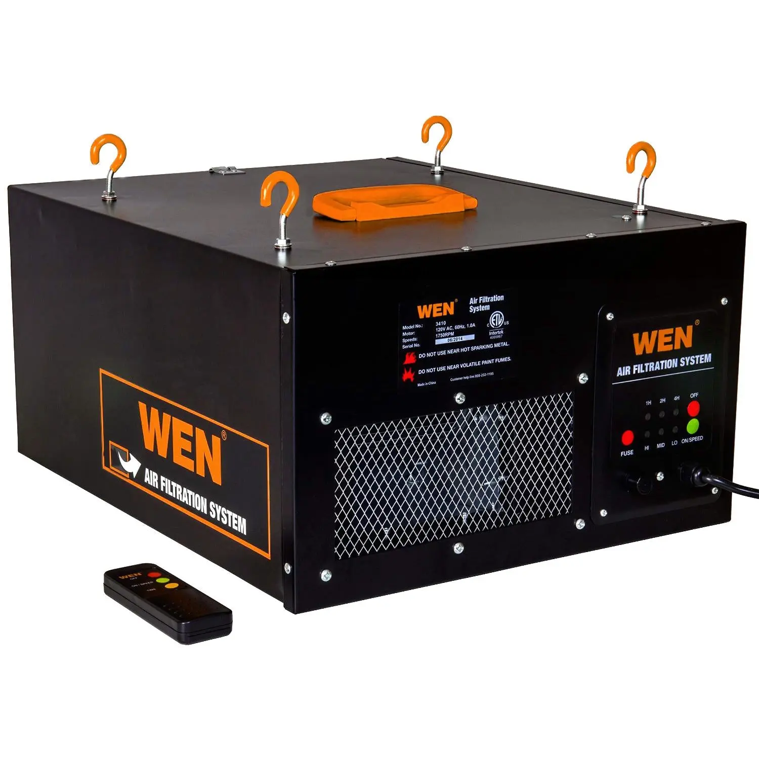 WEN 3410 3-Speed Remote-Controlled Air Filtration System with HEPA Filter Element, 300/350/400 CFM, Supports Respiratory Health, Breathe Better