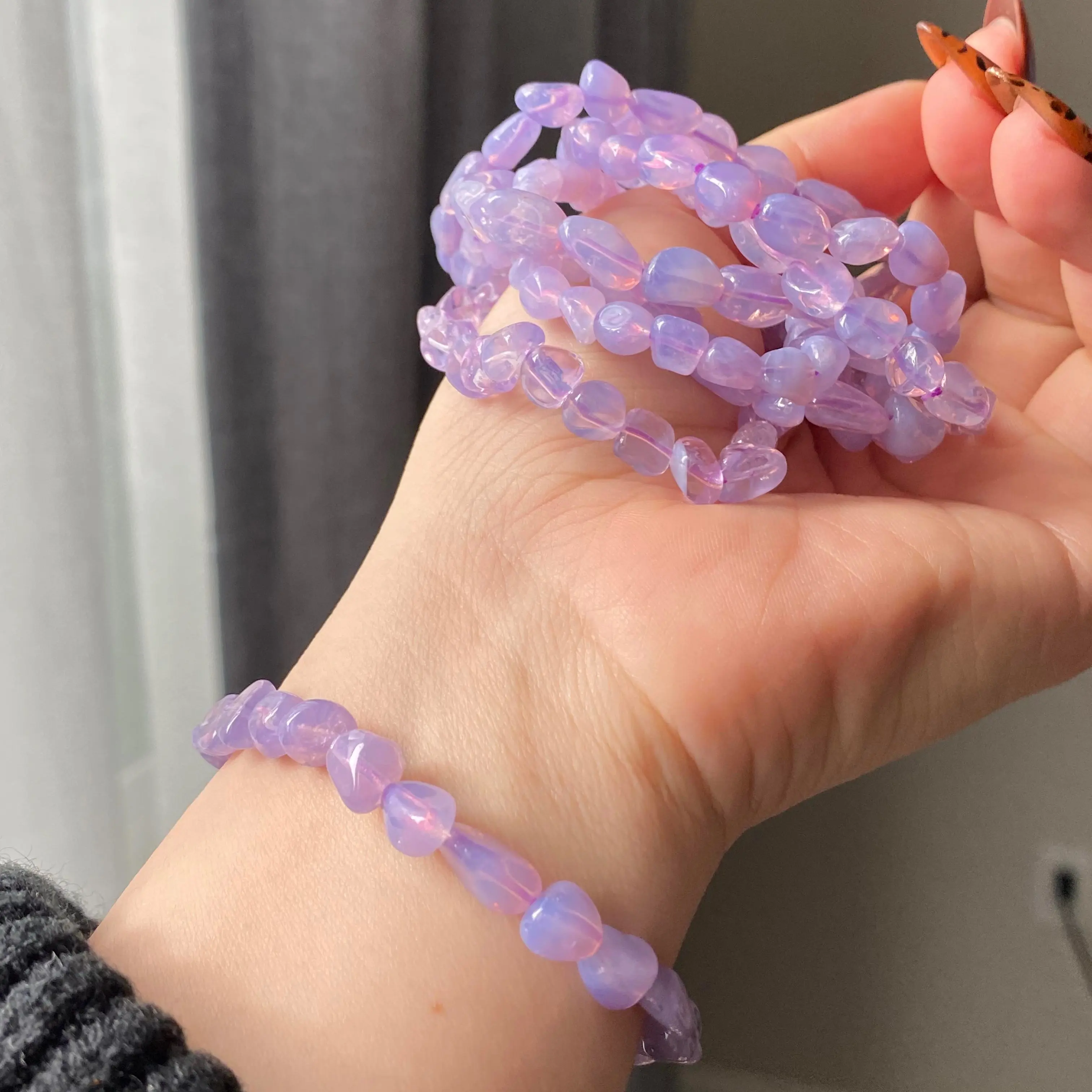 Raw Natural Lavender Milky Amethyst Gradient candy nuggest beads handmade dainty bracelet birthday gift for her