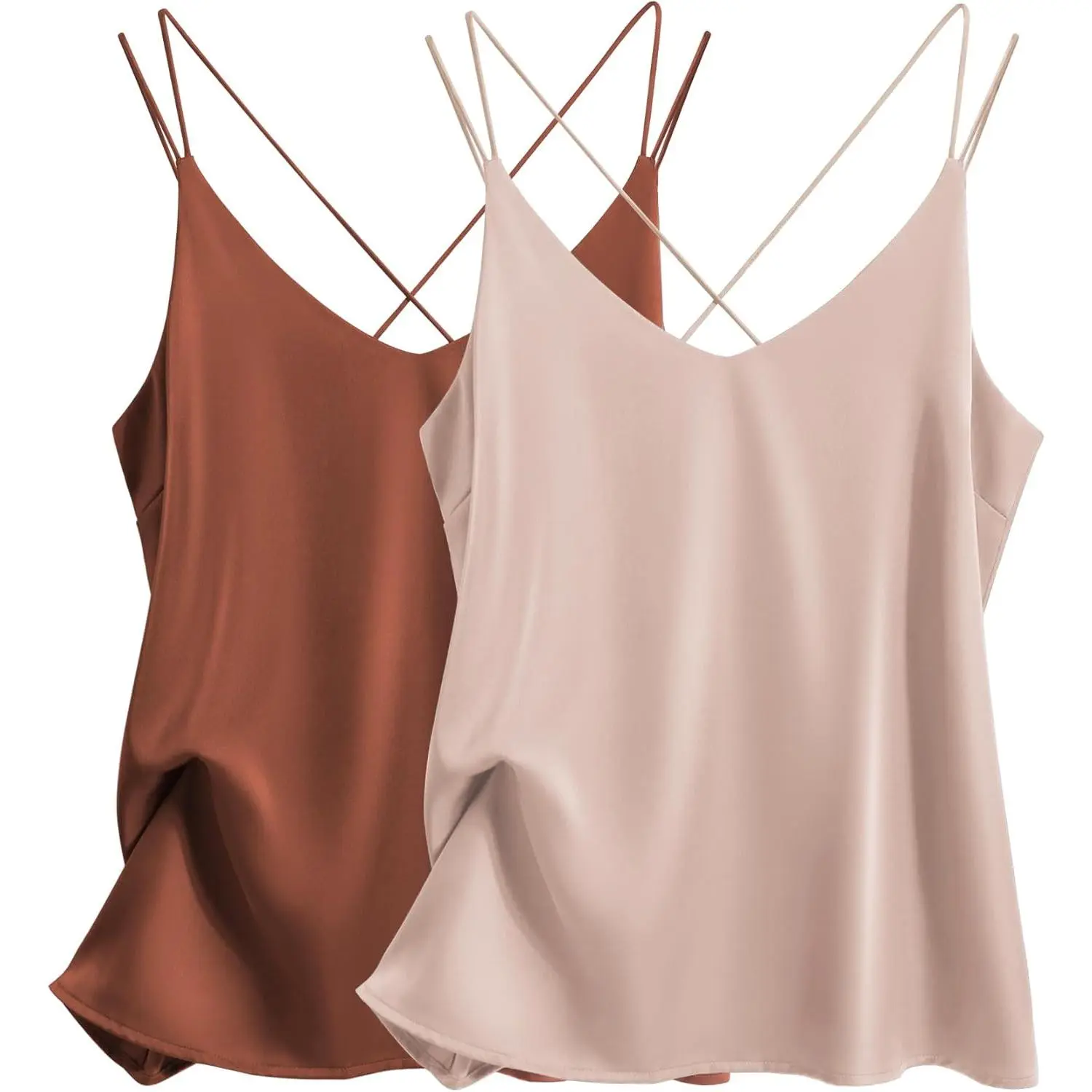 Womens Silk Satin Camisole Tank Tops V Neck Spaghetti Strap Blouses Cross Back Sleeveless Cami Shirt Womenswear Fitted tank tops summer tops western outfits women weighted vests women dressy tops