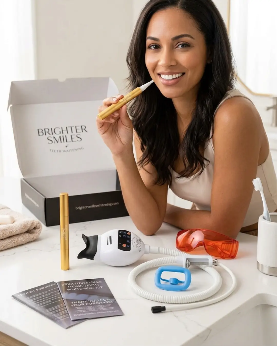Brighter Smiles LED Teeth Whitening Kit with Light | At Home Teeth Whitening System with Whitening Gel | Professional-Style Whitening Starter Kit for Yellow Teeth, Coffee, Tea, Wine & Smoking Stains, Sensitive Teeth Concerns & Smile Care Routine
