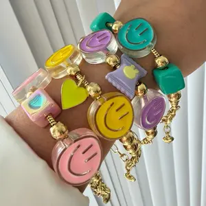 Smiley Face Chunky Bracelet | Colorful Gold Charm Jewelry