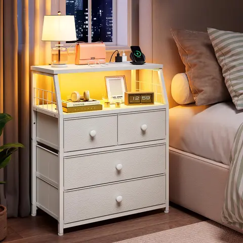 RaybeeFurniture Nightstands -Set of 1/2 Nightstand with Charging Station & LED Lights, with Drawers and Storage Shelves for Bedroom bedroom  furniture