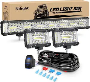 Nilight Side Shooter LED Light Bar Set 20 Inch Triple Row Spot Flood Combo Lights, 2PCS 4.3Inch LED Pod Lights with 5Pin Rocker Switch Wiring Harness Kit for Off-Road Fog Light Under Dash Lighting