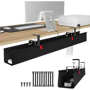 Extra Large 48" Under Desk Cable Management Tray - Under Desk Cord Management - Clamp/Screw Mount - Support Upto 70lbs - Fabric Wire Management - Cable Raceways Tray Cord Hiders for Office/Home
