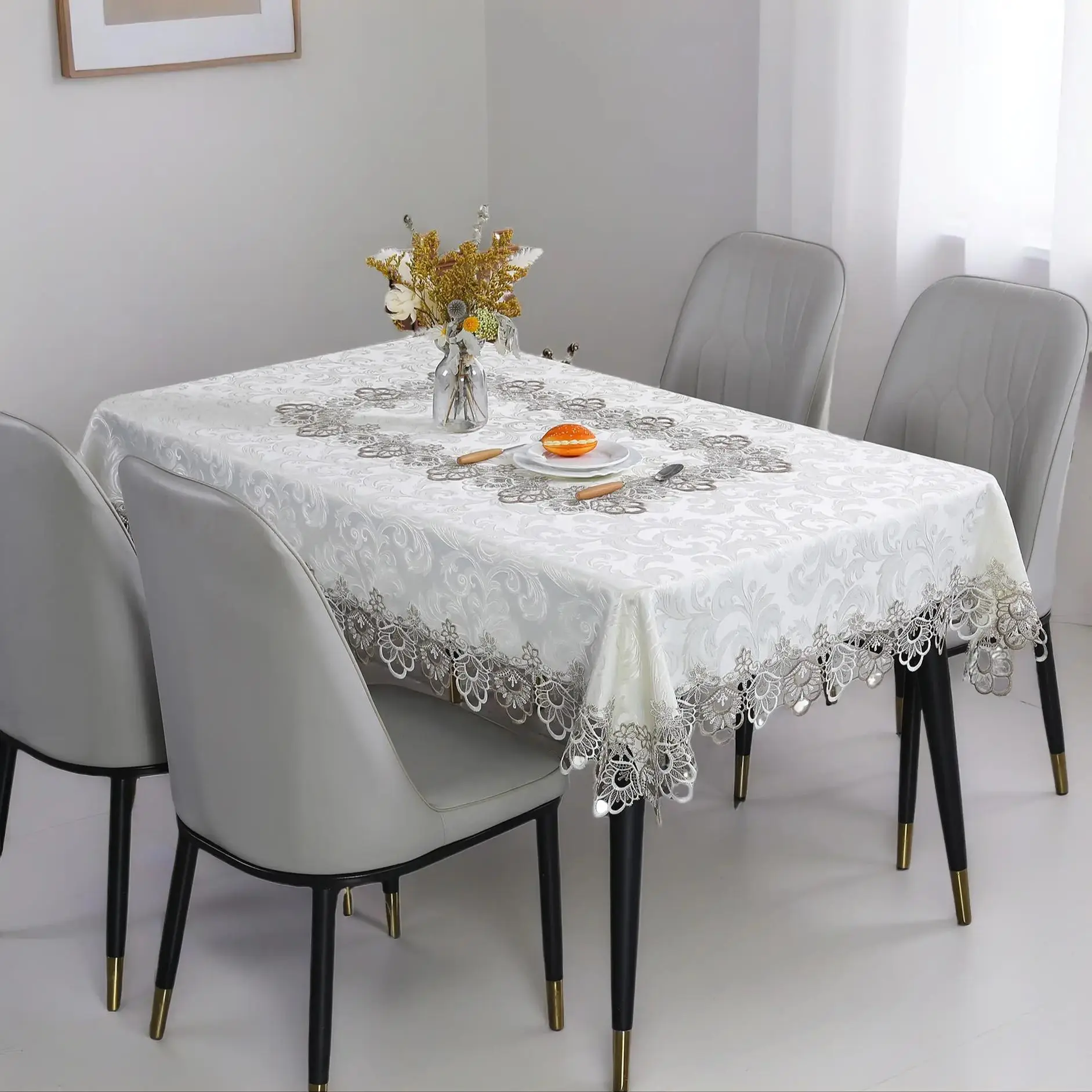 Elegant Embroidered Waterproof Tablecloth, Polyester Jacquard Fabric, High-End Home Kitchen Table Setting Decor, Perfect for Festive Christmas Parties, Aesthetic Decorative