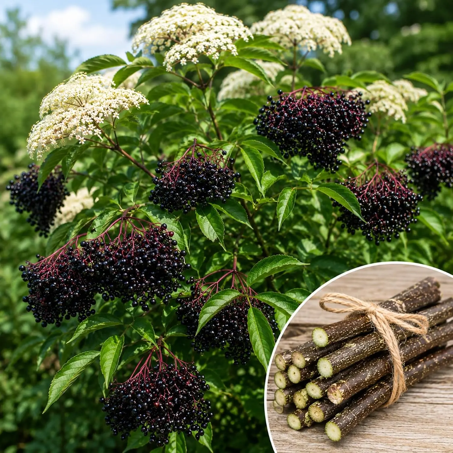 Elderberry Cuttings for Planting (Sambucus canadensis) | Live Dormant Hardwood Cuttings | Easy-to-Root Edible Berry Bush Starts | Grow Your Own Elderberries