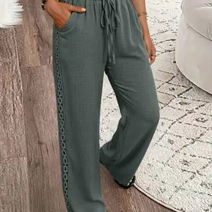 Louniche Women's Low Waist Fashion Pants - Casual, Floral Side Lace, Comfortable Fabric, Multi-Size Fall Everyday Women's Clothes Bottoms