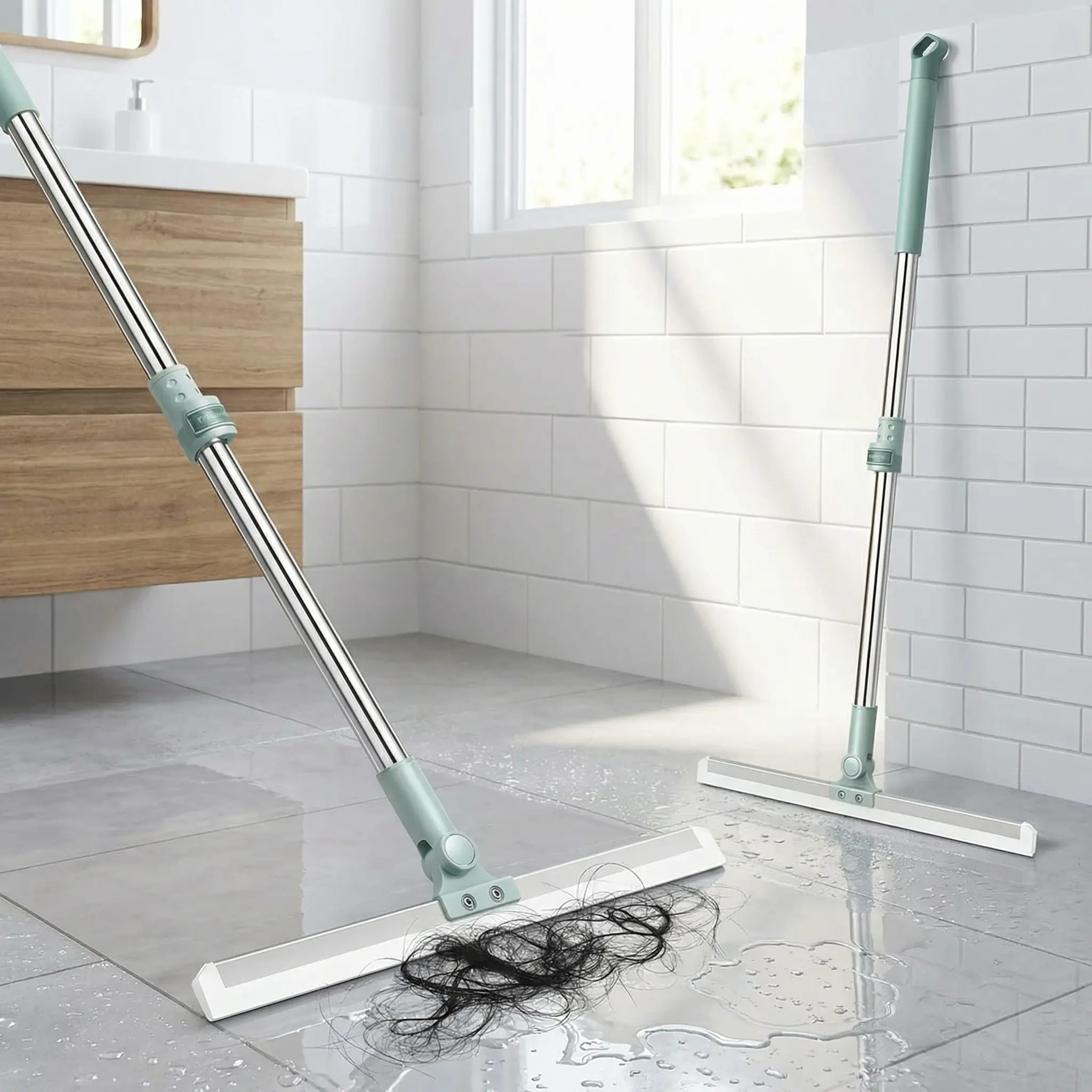 Magic Broom Sweeper Silicone Air Broom with Adjustable Long Handle for Efficient Cleaning of Floors Bathrooms Kitchens Windows Glass Water Pet Hair