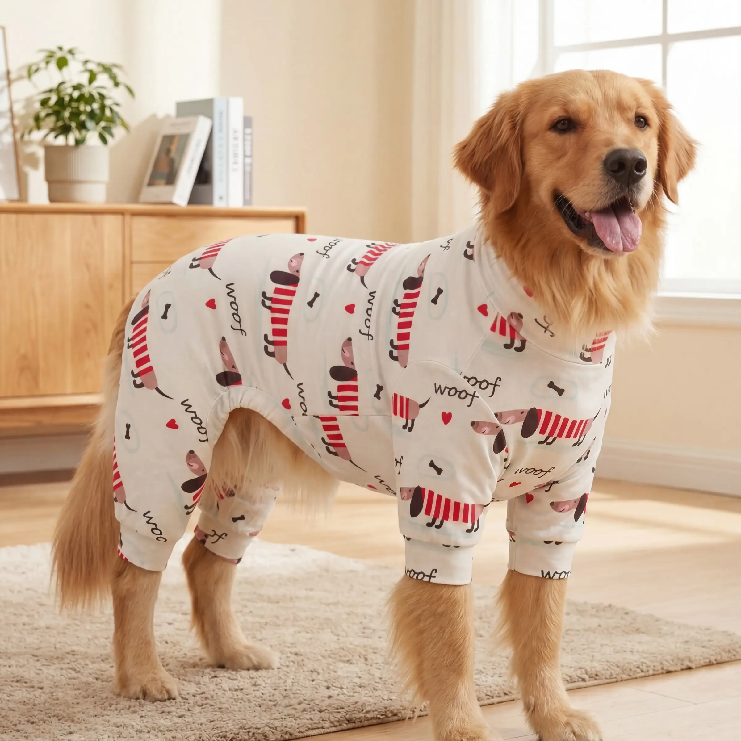 Dog Summer Shedding Hair Control Pajamas, Costume, Breathable High Stretch Full Coverage, Anti Licking & Bug Protective Jumpsuit, All over Printing