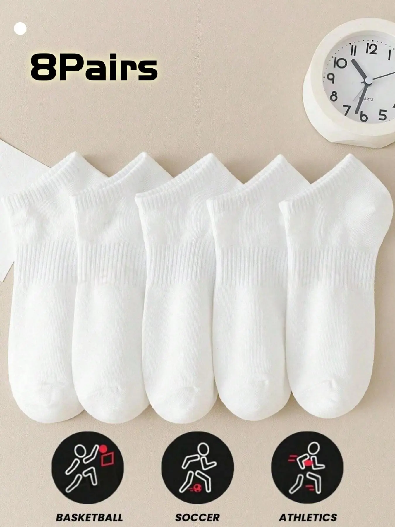 8 Pairs Unisex Short Socks, Breathable Sweat-Absorbing Soft Comfort, Thin Summer Fall Ankle Socks, Plain Color Versatile