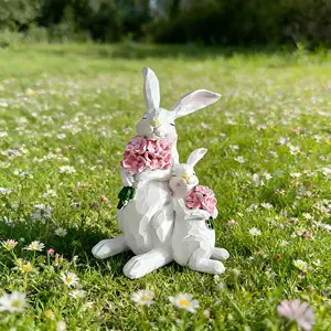 Adorable Family Rabbit Resin Ornament, Wooden Texture Design, Perfect for Home Decor, Ideal Gift for Friends & Relatives