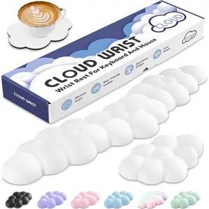 SQ-KBB007 Cloud Wrist Rest for Keyboard and Mouse, Memory Foam PU Leather Keyboard Wrist Rest with Ergonomic Support, Non-Slip Base, Cute Arm Rest Pad & Palm Cushion, Office Desk Accessory, White