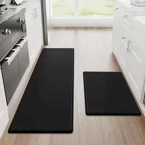 Kitchen Mats, 2PCS Kitchen Rugs, Cushioned anti Fatigue Kitchen Mats for Floor, Non-Slip Standing Desk Mat, Waterproof Kitchen Rug Set for Kitchen, Floor, Office, 17.3"X30"+17.3"X47", Black StepRite