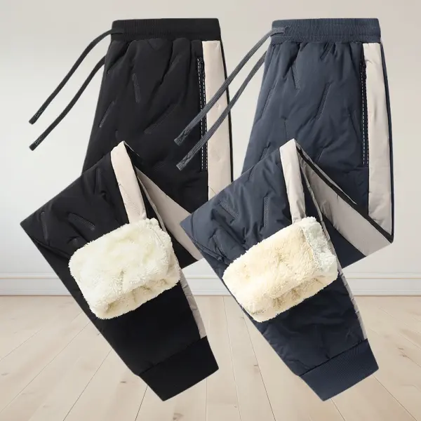 Unisex Plus Size Winter Fleece Lined Cotton Pants Ultrasonic Quilted Warm Jogger Pants Thickened Fleece Lining Suitable for Daily Outings side zipper plush fleece summerwins