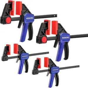 WORKPRO Mini Bar Clamps 4-Pack – 6" & 4-1/2" One-Handed Quick-Change Clamp/Spreader Set, 150lbs Capacity for Woodworking & DIY