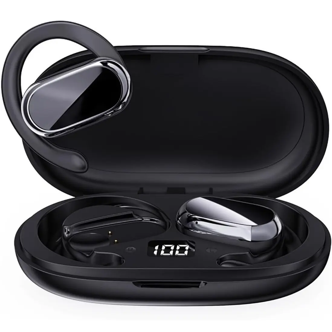 Open Ear Wireless Headphones Bluetooth-compatible 5.3 with Adjustable Earhook, Waterproof Earbuds Charging LED Display, 48h Playtime HiFi Sound for Sports & Workouts