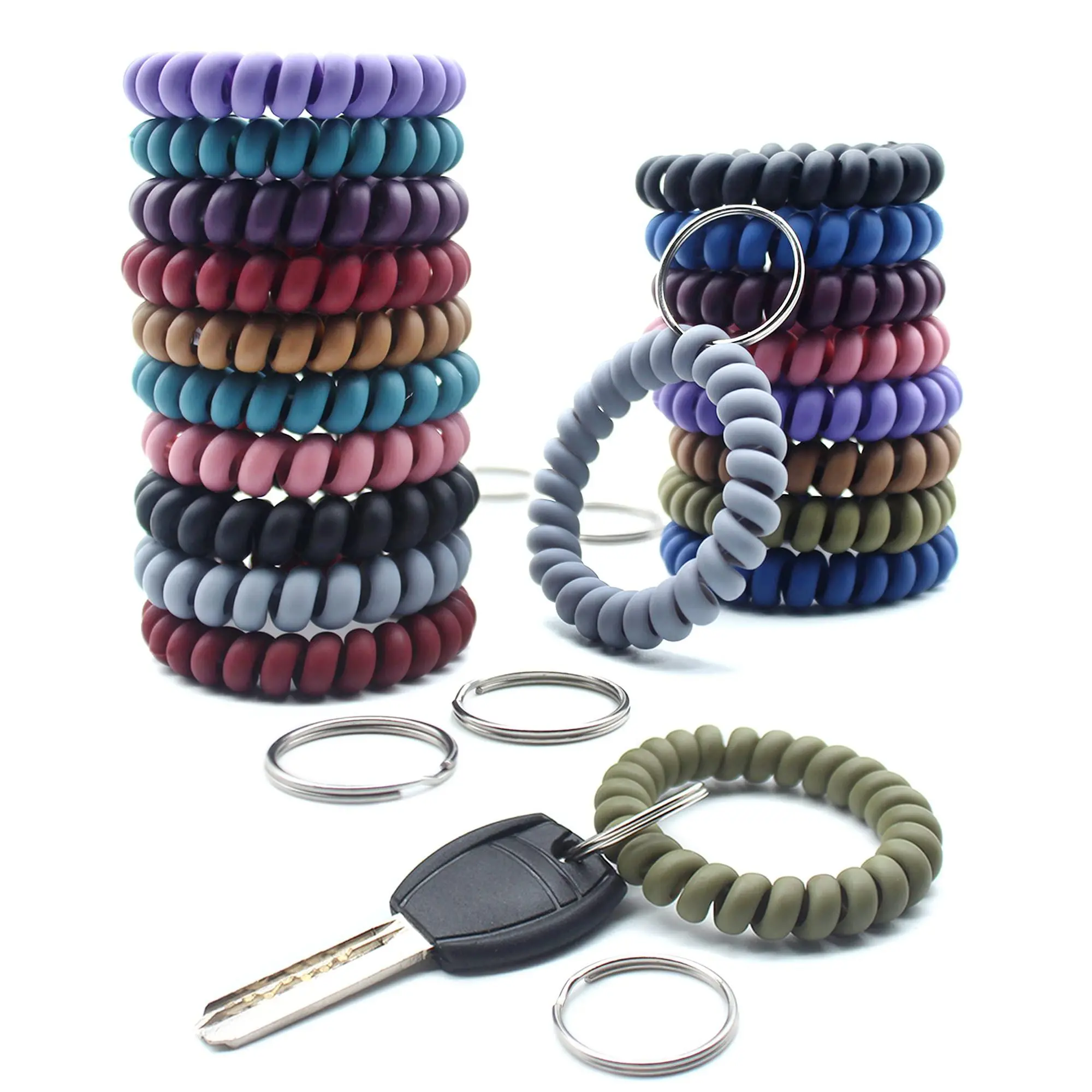 20 Pack Elastic Wristbands For Keys - Waterproof Stretchable Coil Keychain Bracelet Gym  Pool Sauna Id Badges Hair Ties | Secure Spring Key Holder Sports & Outdoor Activities