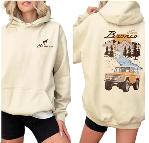 Men's Ford Bronco Hoodie - Vintage Off-Road SUV Graphic, Heavy Weight Heavy Blend Ribbed Cotton, Long Sleeves Unisex Casual Pullover, Menswear Sweatshirts, Classic Fit, Mountain Camping Gift, All Season Outdoors Top, Longsleeves