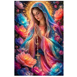 5D Diamond Painting Kit Virgin Mary Praying with Colorful Flowers Full Round Diamond Mosaic Cross Stitch Handmade Gift Embroidery Art,  DIY Craft for Adults,  Home Wall Decor, Handicraft