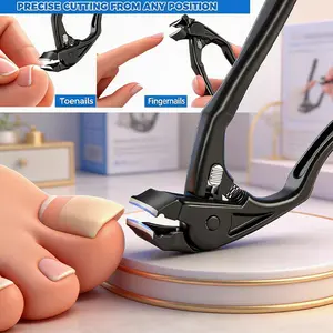 Long-handle nail clippers, suitable for thick and hard nails, bevel headband switch, wide pliers, long-handle grip is easier to nail polish, suitable for elderly men and women, splash-proof, black