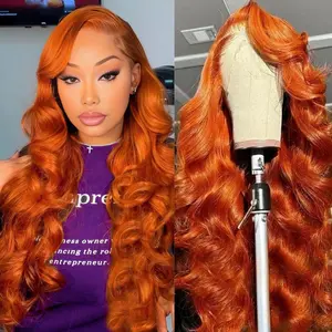 30inch Ginger Wig Human Hair 13x6 Lace Front Wigs Human Hair 180% Density Ginger Orange Body Wave Wig Pre Plucked 350 Colored Brazilian Glueless Wigs With Baby Hair