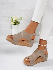 Women's Thick Sole Sandals, Summer New Fashion Leatherette Wedge Shoes, Casual Open Toe Back Pull Strap Velcro, Elevated Sandals