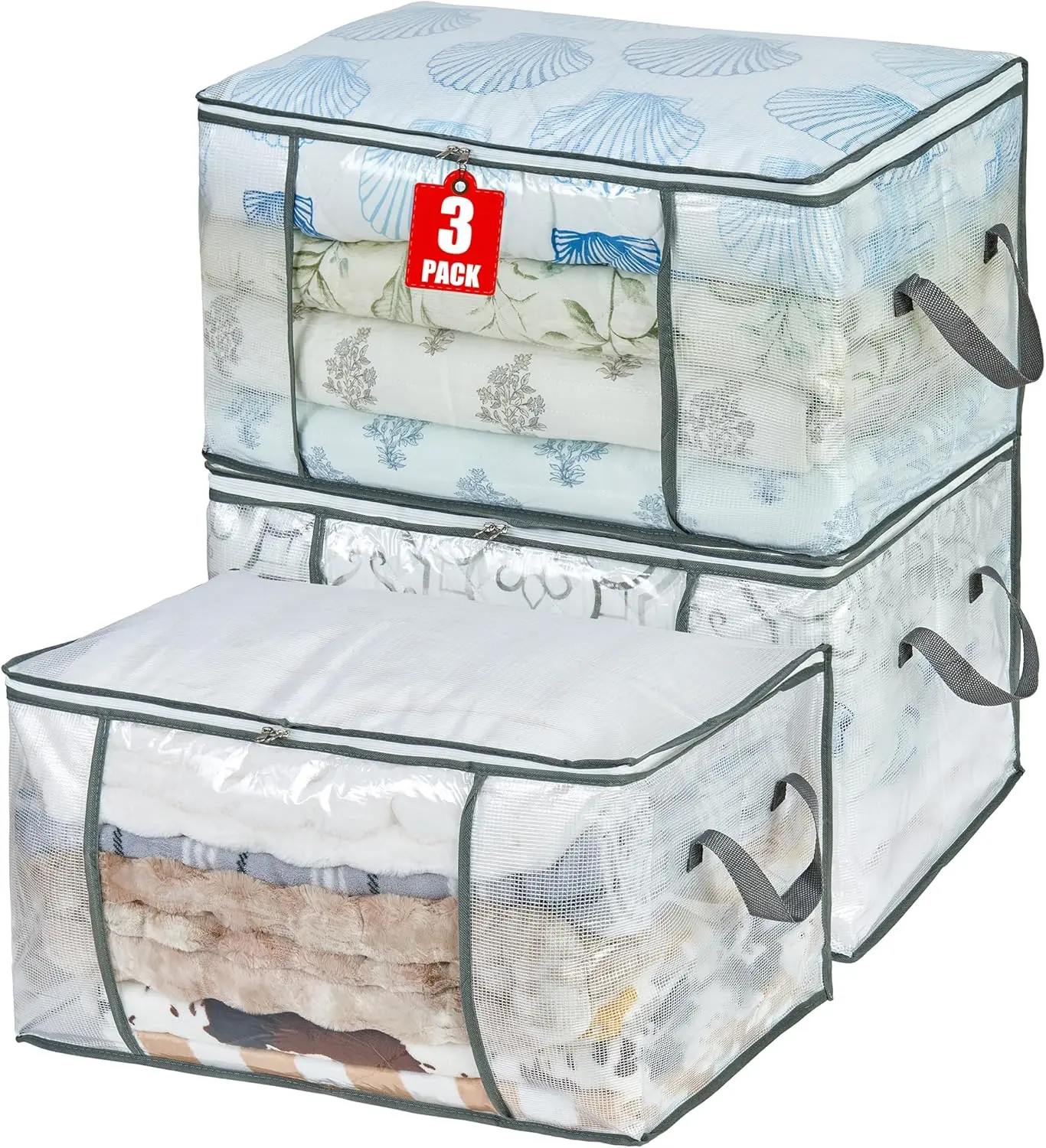 3 Pack Large Clothes Storage Containers – 80L Clear Organizer Bags for Blankets, Bedding & Closet Storage
