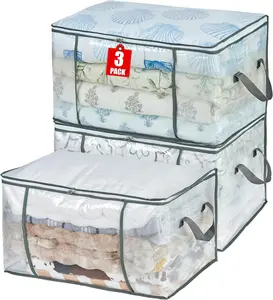3 Pack Large Clothes Storage Containers – 80L Clear Organizer Bags for Blankets, Bedding & Closet Storage