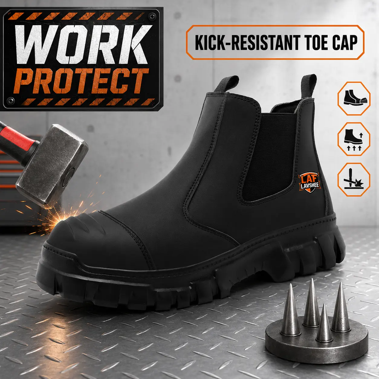 Men's Steel Toe Safety Boots - Metatarsal Guard, Anti-Slip Outsoles, Splash-Proof, Impact-Protective, Puncture-Proof, Breathable Steel Toe Workshoes for Heavy-Duty Utility, Industrial Work & Safety Footwear