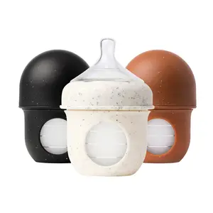 BOON NURSH Reusable Baby Bottles with Platinum Food-Safe Silicone – 0-3 Months - Slow Flow Nipple – 4oz