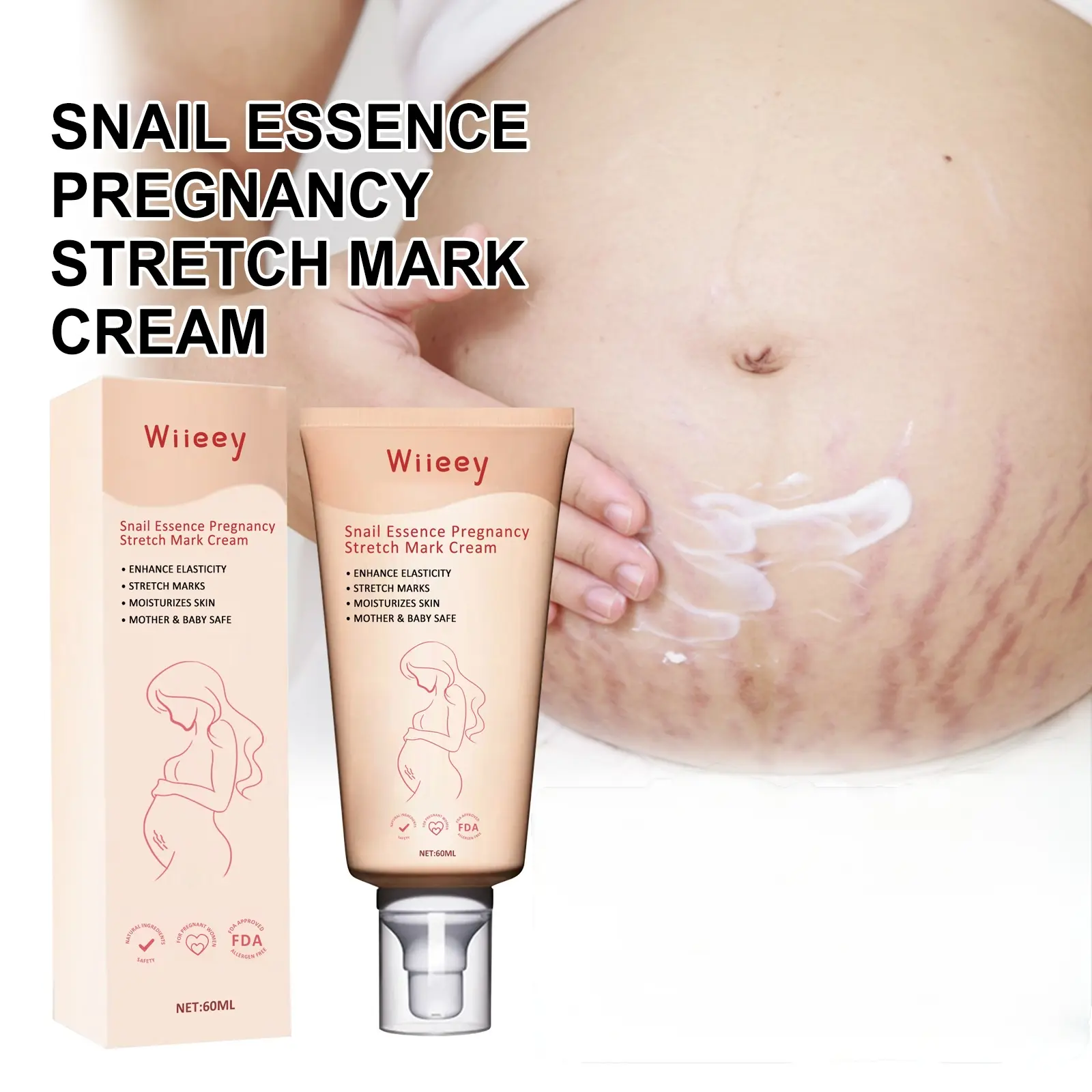 Maternity Firming Belly Butter for Stretch Marks with Snail Mucin & Collagen - Hydrating Nourishing Skin Care for Postpartum Massage, Skin Care Cream, Pregnancy, Hydration, Fast-Absorbent, Hip, Firm & Stretch Marks, Easing Itching, Natural, Softening, Pre