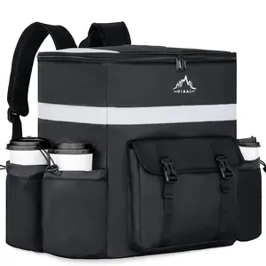 GoHimal Food Delivery Backpack, insulated delivery bags for Delivery Bike, Large Pizza Delivery Bag for HOT/COLD with 4 Pockets Reflective Strip for Uber Eat,Camping & Beach (Black)Gift