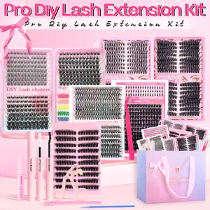 Lash Extensions Gift Set， 1 Set DIY Eyelash Extensions Includes Natural to Thick Styles, Diy Dramatic Lashes, Color lash Clusters，Self Grafting Curl Cluster Lashes Kit, Volume False Eyelashes for Eye Makeup Enhancement， Cosmetic Accessories Gift Set