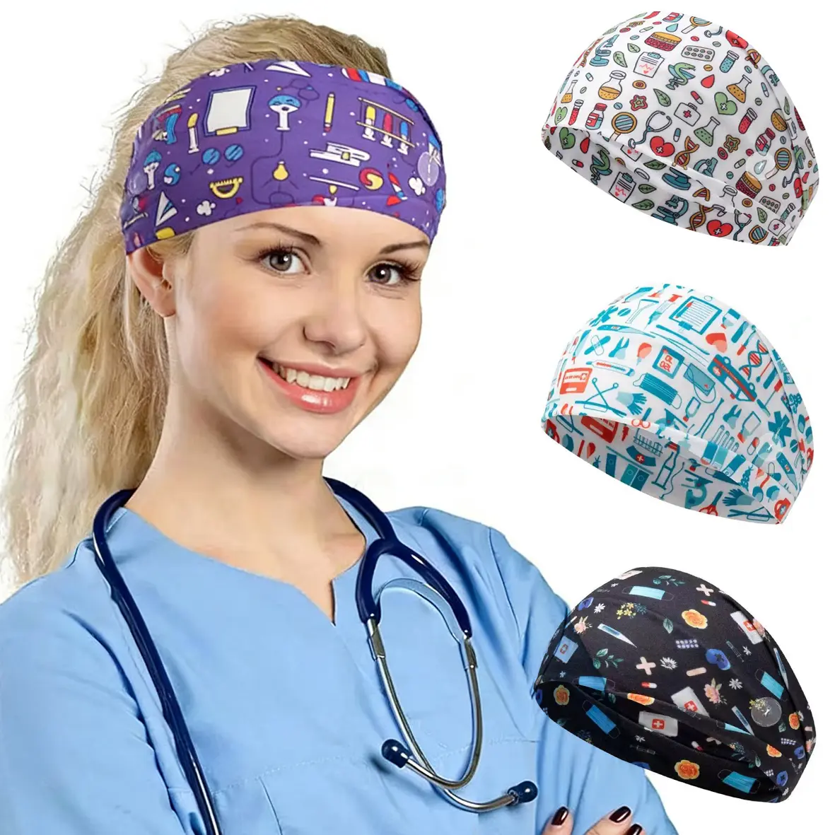 4-Pack Women's Stretchy Headbands with Buttons, Wide Soft Non-Slip Hair Accessories for Nurses, Ideal Hygienist Gift for Ear Relief, Nursing, Accessories Kit Headbands, Casual, Daily, Headbands For Women, Everyday