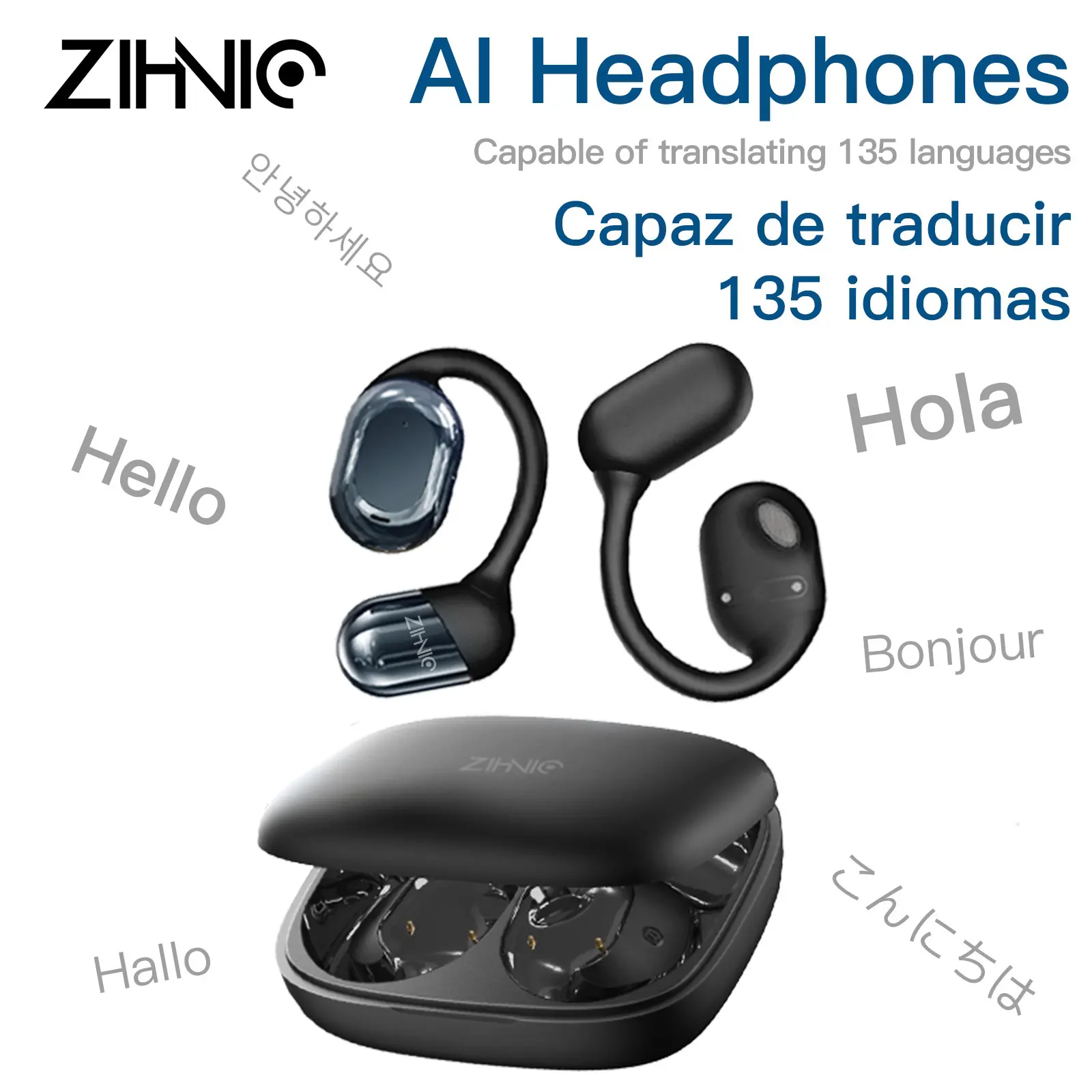 ZIHNIC AI Translation Earbuds New Model, Real-Time Voice Translator in 200+ Countries & 134 Languages via App, Bluetooth 5.4, IPX5 Waterproof, HiFi Sound, Wireless Earphones for Travel & Sports