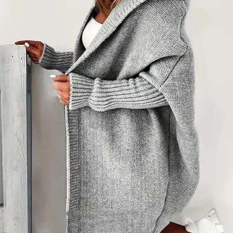 Women's Long Sleeve Hooded Cardigan, Cardigans for Women, Casual Everyday Basic Solid Color Batwing Sleeve Outerwear, Women's Clothing for Fall & Winter, Elegance Cozy Knitwear, Knitted Cardigan Sweater, Lady