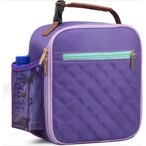 X-LBK12  Lunch Box Lunch bag for Kids Girls Teen,Insulated Lunch Bag with Bottle Holder,Small Lunch Box Cooler Lightweight Reusable LunchBox for Work Office School Travel Picnic-Purple