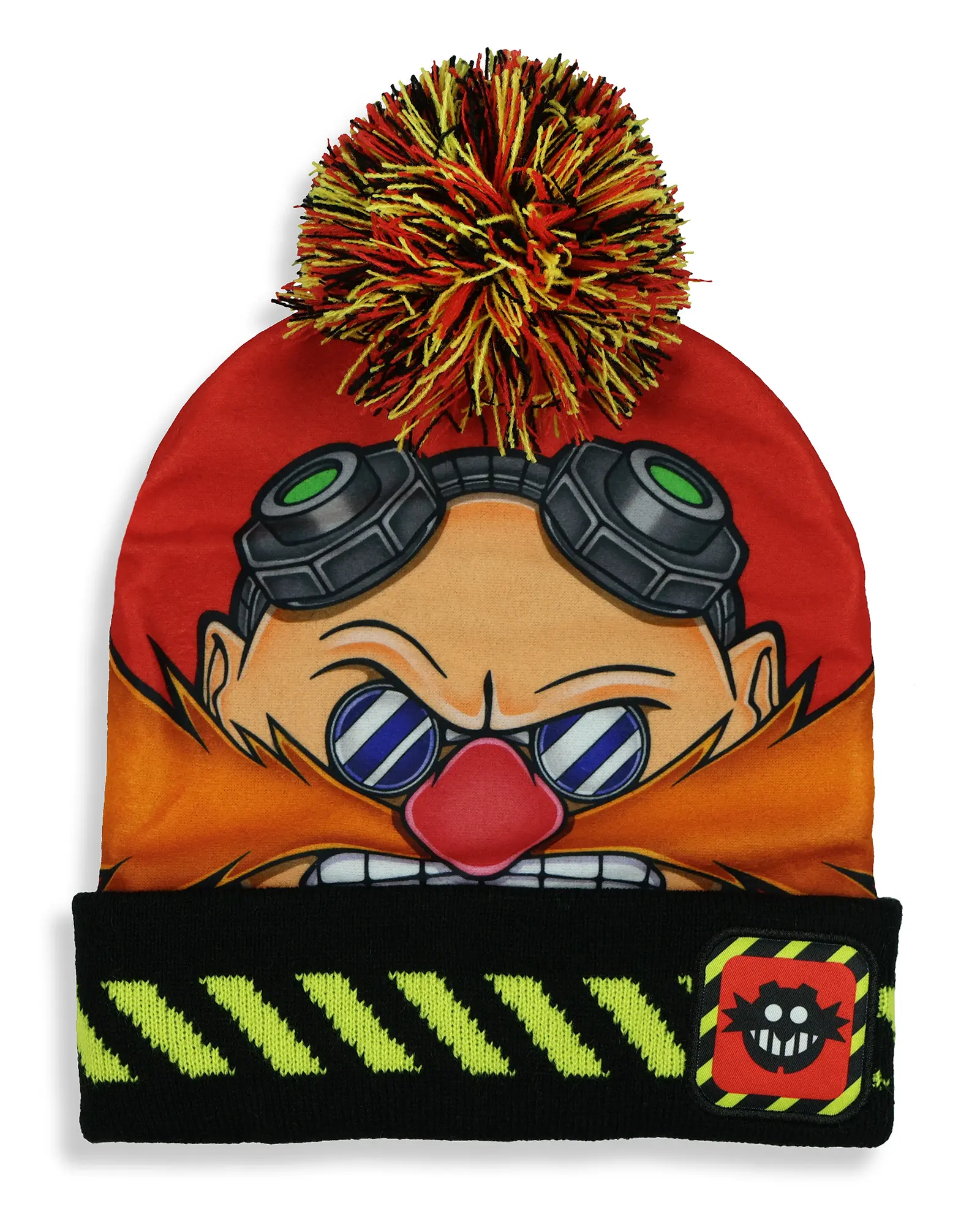 Sonic The Hedgehog Beanie Adult Dr. Eggman Face Pom Pom Cuff Knit Hat Cap, Clothes, Collectibles, Colorful Pom-Pom
