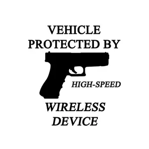 Discipline Decals Vehicle Protected by High-Speed Wireless Device Funny Gun Decal – Car & Truck Window Sticker