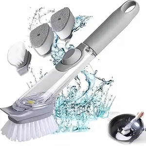 2-In-1 Long-Handled Kitchen Cleaning Brush with Detachable Brush Head And Sponge Dispenser, Kitchen Cleaning Tool