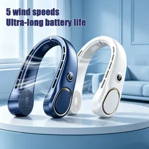 Portable neck hanging fan, hands-free bladeless fan, portable cooling fan, 5-speed wind speed, 360 degree air circulation, personal wearable fan, suitable for travel, outdoor, indoor