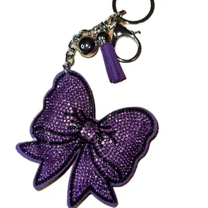 Glitter Coated Bow Shape Bag Pendant Keychain, Sparkly Tassel-Accent Bag Accessories Charm, Stylish Fashion Accessory for Car Keys, Bag Accessories Charms