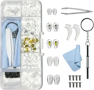 25 Pairs Silicone Screw-In Eyeglasses Nose Pads Repair Kit with Screws, Screwdriver, Tweezers & Cleaning Cloth for Eyewear Replacement Accessories