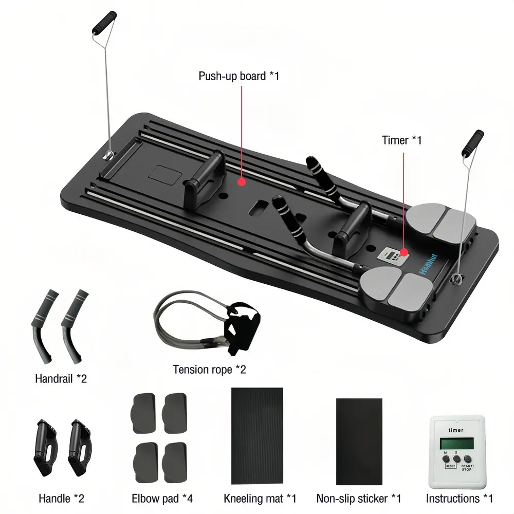 All Round Ab Fitness Board, Foldable Home Pilates Workout System With Comfort Knee Pad, Digital Timing Tool & Stretch Resistance Bands, Abdomen Core Muscle Tone Full Body Training Gear For Household Use