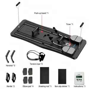 All Round Ab Fitness Board, Foldable Home Pilates Workout System With Comfort Knee Pad, Digital Timing Tool & Stretch Resistance Bands, Abdomen Core Muscle Tone Full Body Training Gear For Household Use
