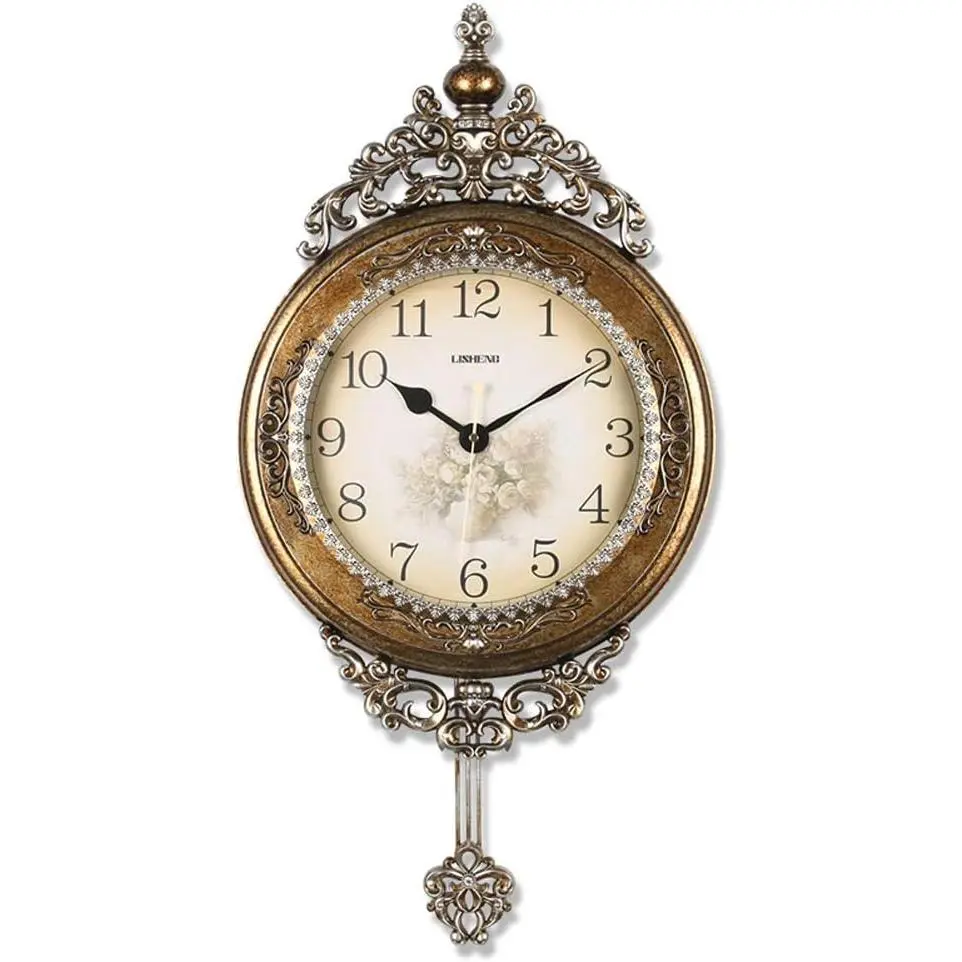 Elegant, Traditional, Decorative, Hand Painted Modern Grandfather Wall Clock Fancy Ethnic Luxury Handmade Decoration, Swinging Pendulum for New Room or Office. Large. 29.5 Inch. (Copper)