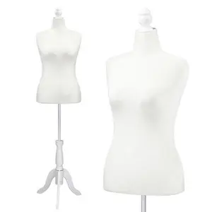 【Father's Day Gift】Female Dress Form Size , Medium Size Mannequin for Sewing and Display , Adjustable Height Torso Body with Upgraded Tripod Stand(14-16, White)