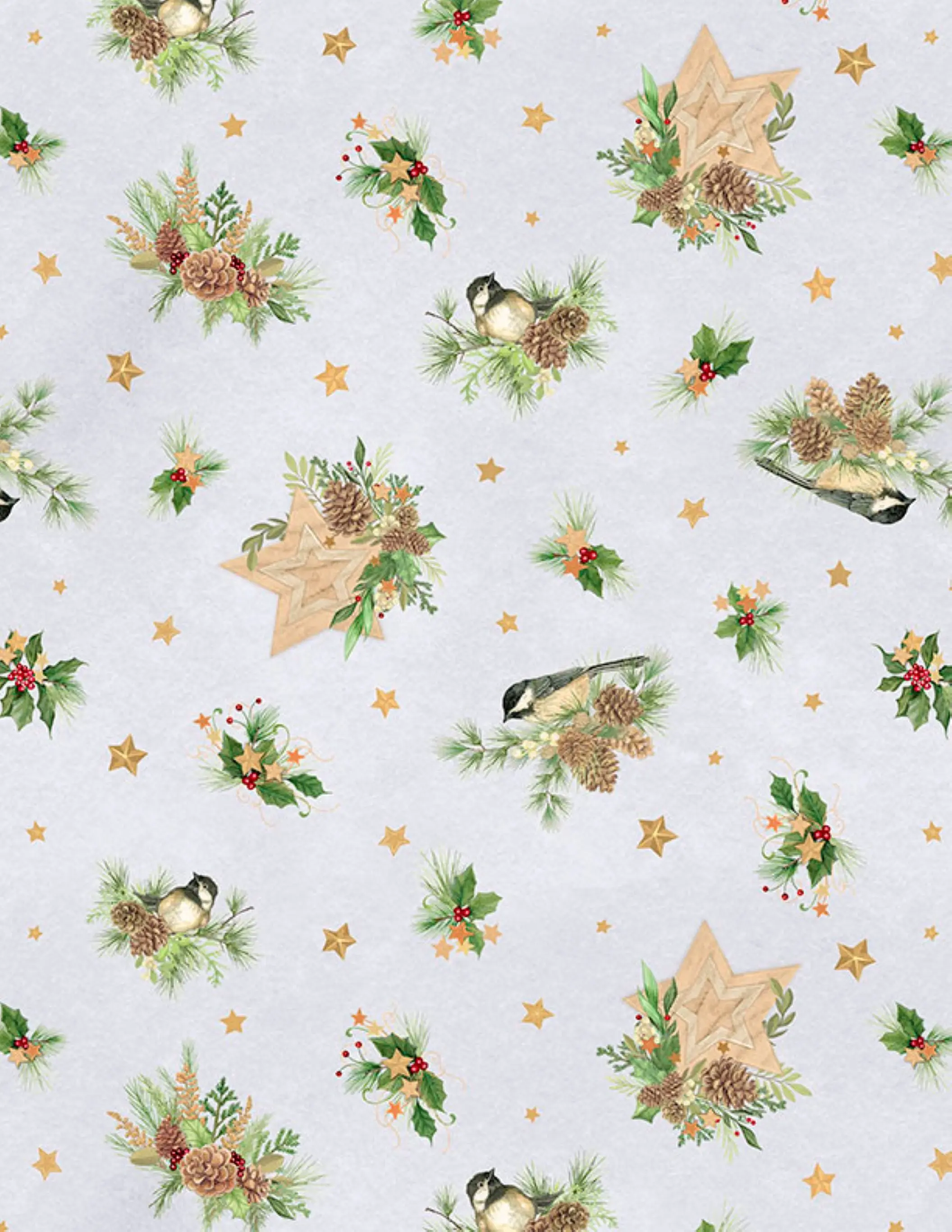 Birds & Pine Toss Gray Fabric | Wilmington Prints Let It Snow-Man Collection